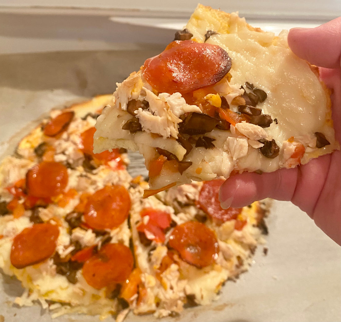 Coconut Flour Crust Pizza       Low Carb + Gluten Free + Vegan